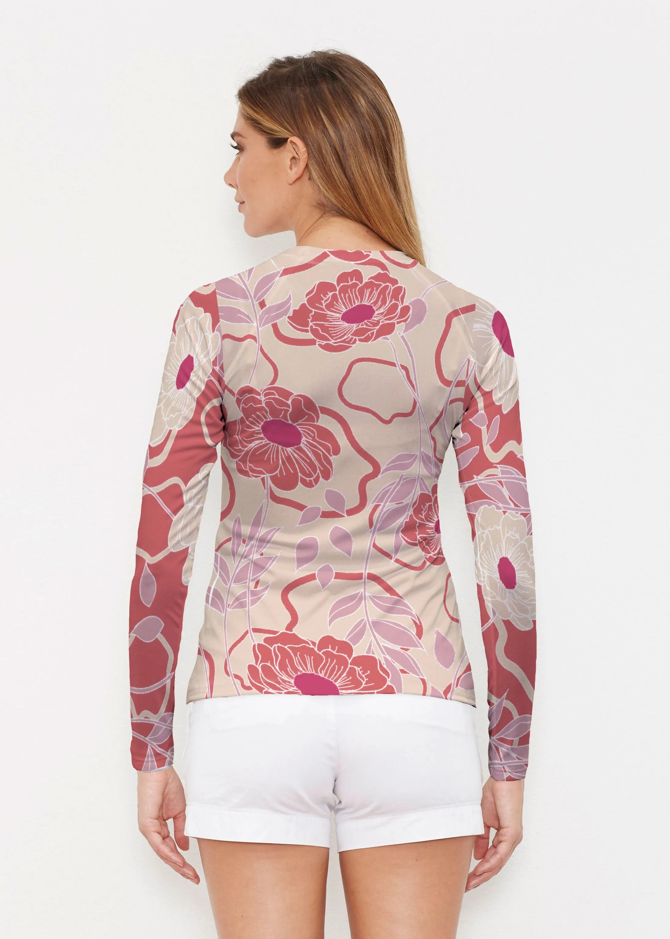 Clarisse Beige/Red (8127) ~ Long Sleeve Rash Guard