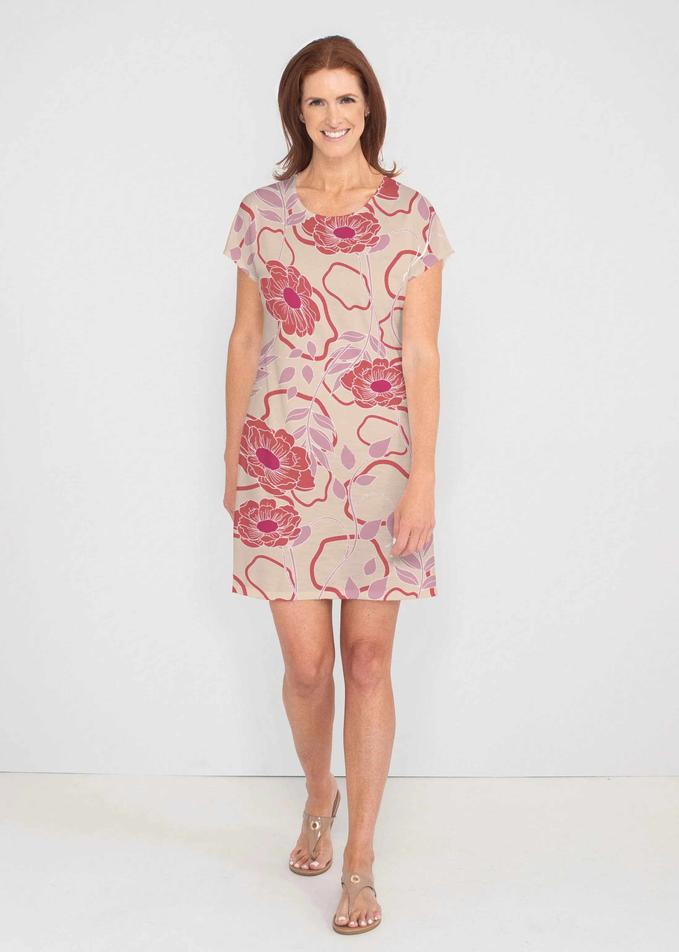 Clarisse Beige/Red (8127) ~ Lucy Tee Dress