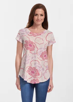Clarisse Beige/Red (8127) ~ Short Sleeve Scoop Neck Flowy Tunic