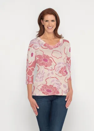 Clarisse Beige/Red (8127) ~ Signature 3/4 Sleeve V-Neck Top