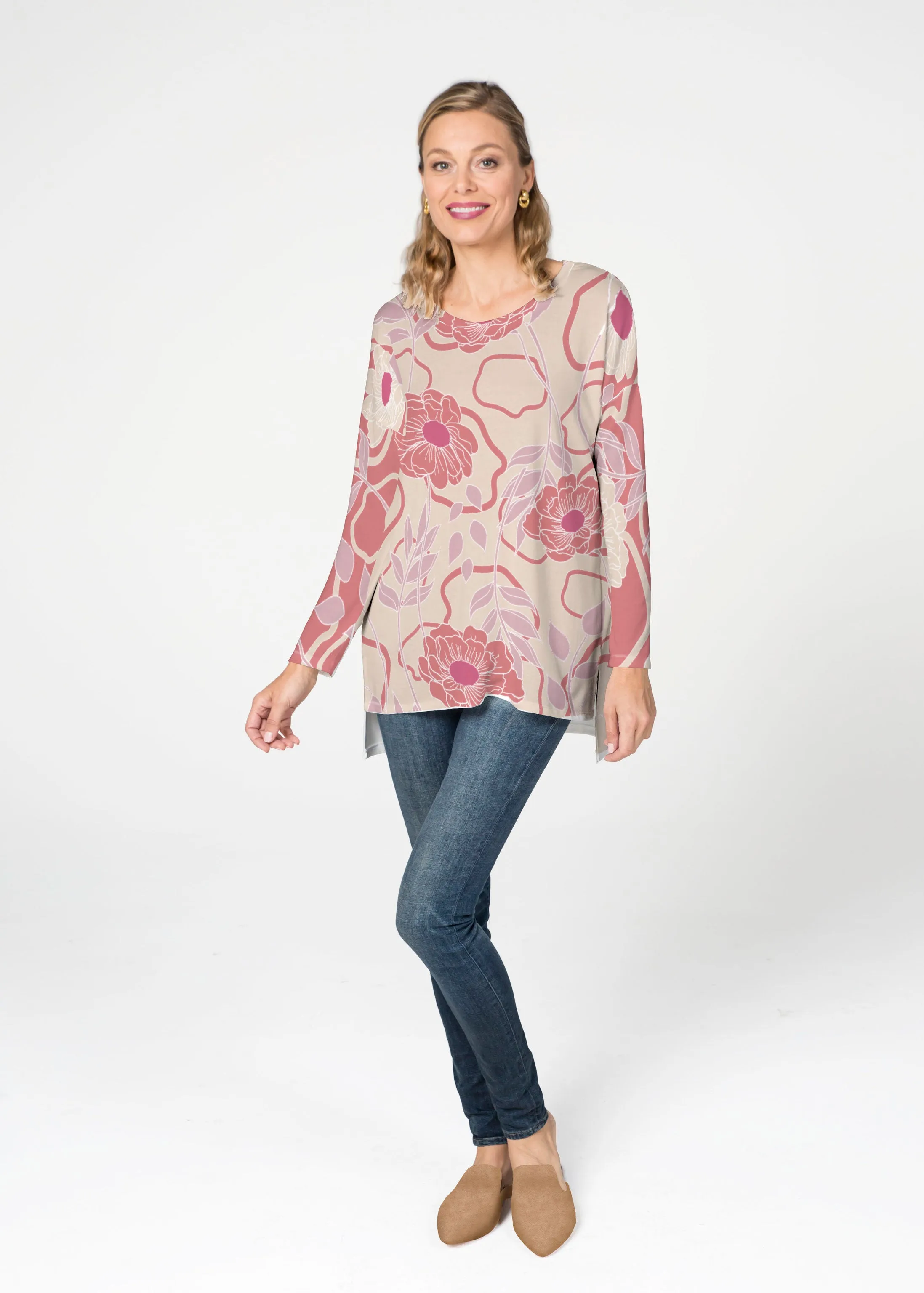 Clarisse Beige/Red (8127) ~ Slouchy Butterknit Top