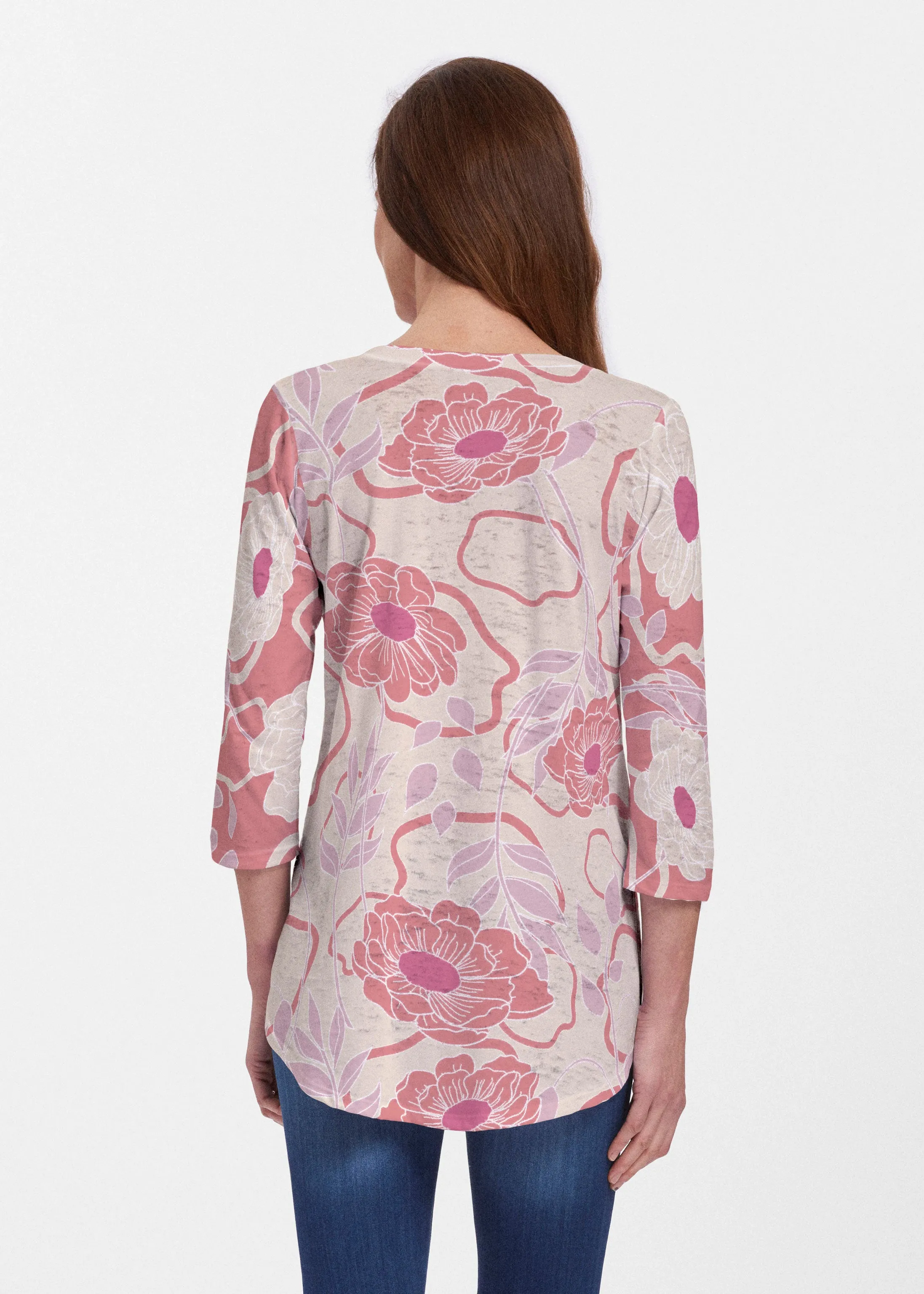 Clarisse Beige/Red (8127) ~ V-neck Flowy Tunic