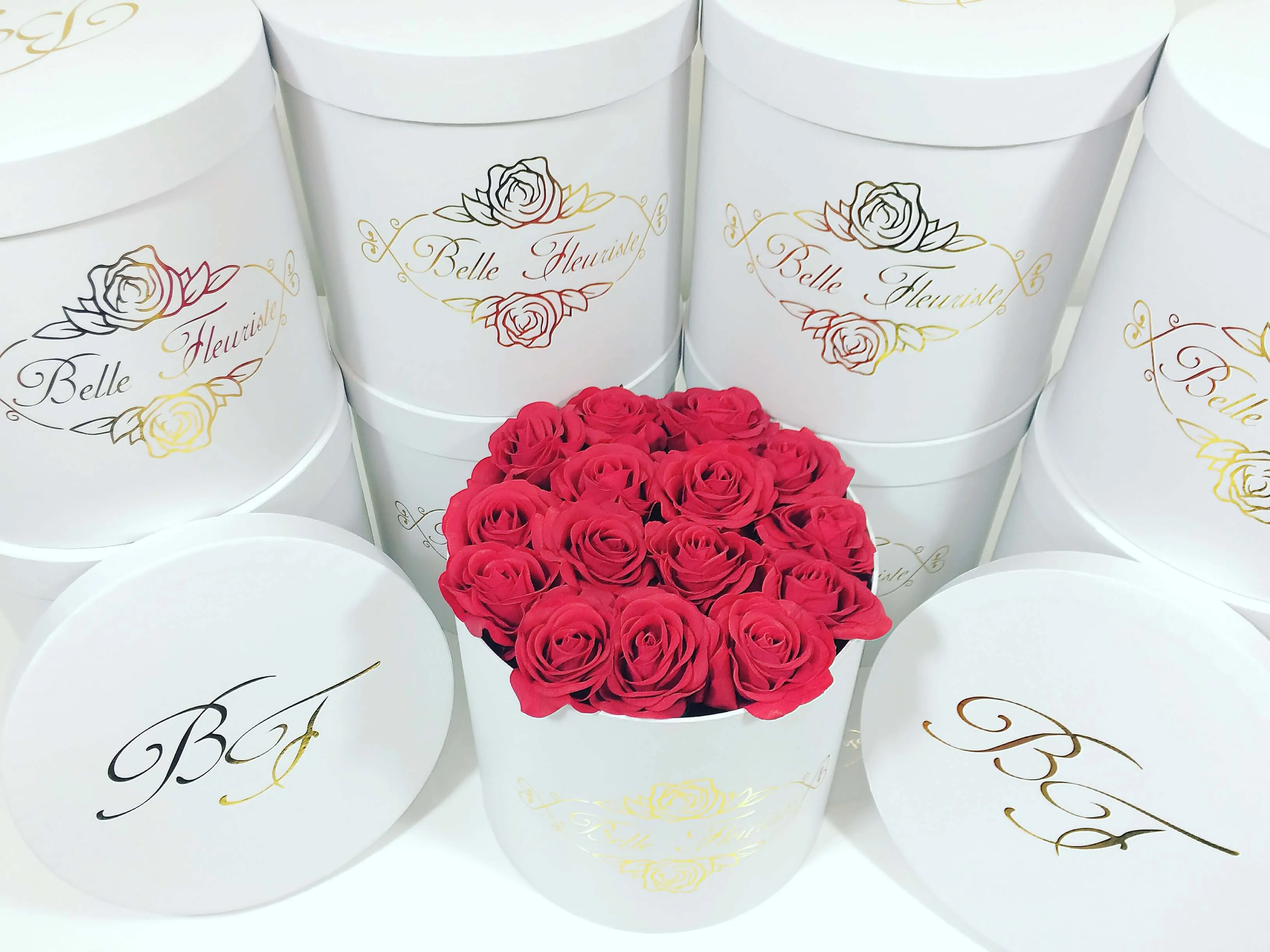 Classic Red Roses - White Box