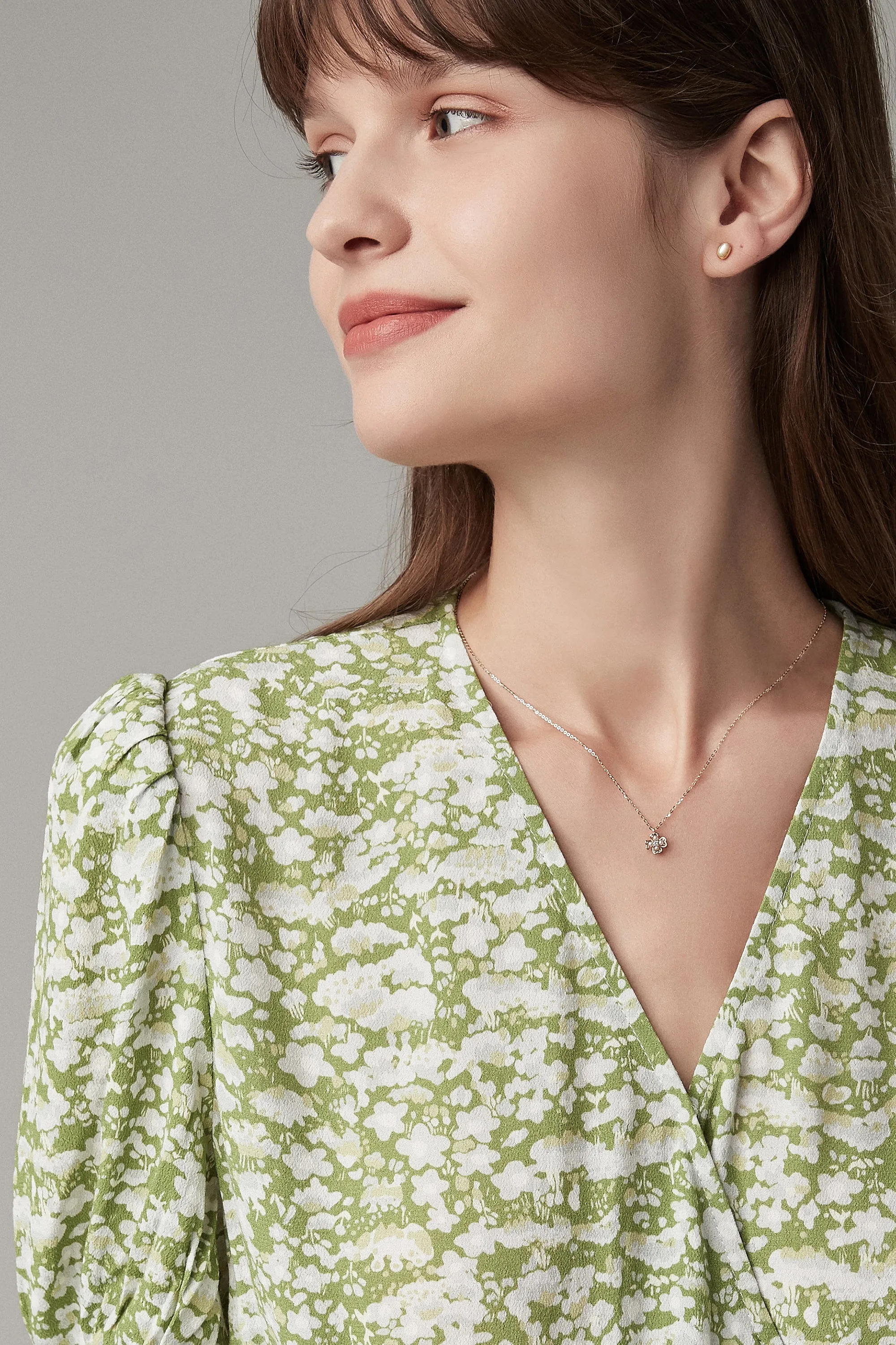 Clover Pearl Diamond Necklace Solid 14K Gold