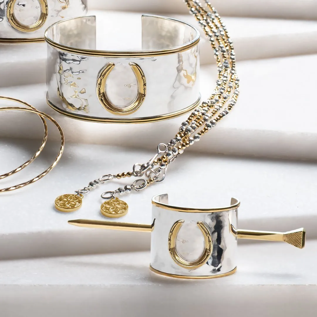 Cody - Handcast Horseshoe and Hammered Sterling Silver & Brass Ponytail Cuff