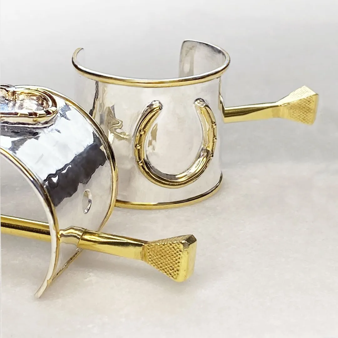 Cody - Handcast Horseshoe and Hammered Sterling Silver & Brass Ponytail Cuff