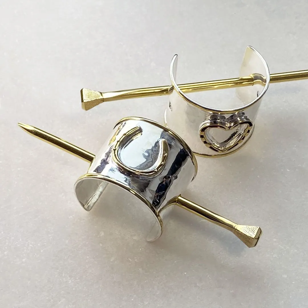 Cody - Handcast Horseshoe and Hammered Sterling Silver & Brass Ponytail Cuff