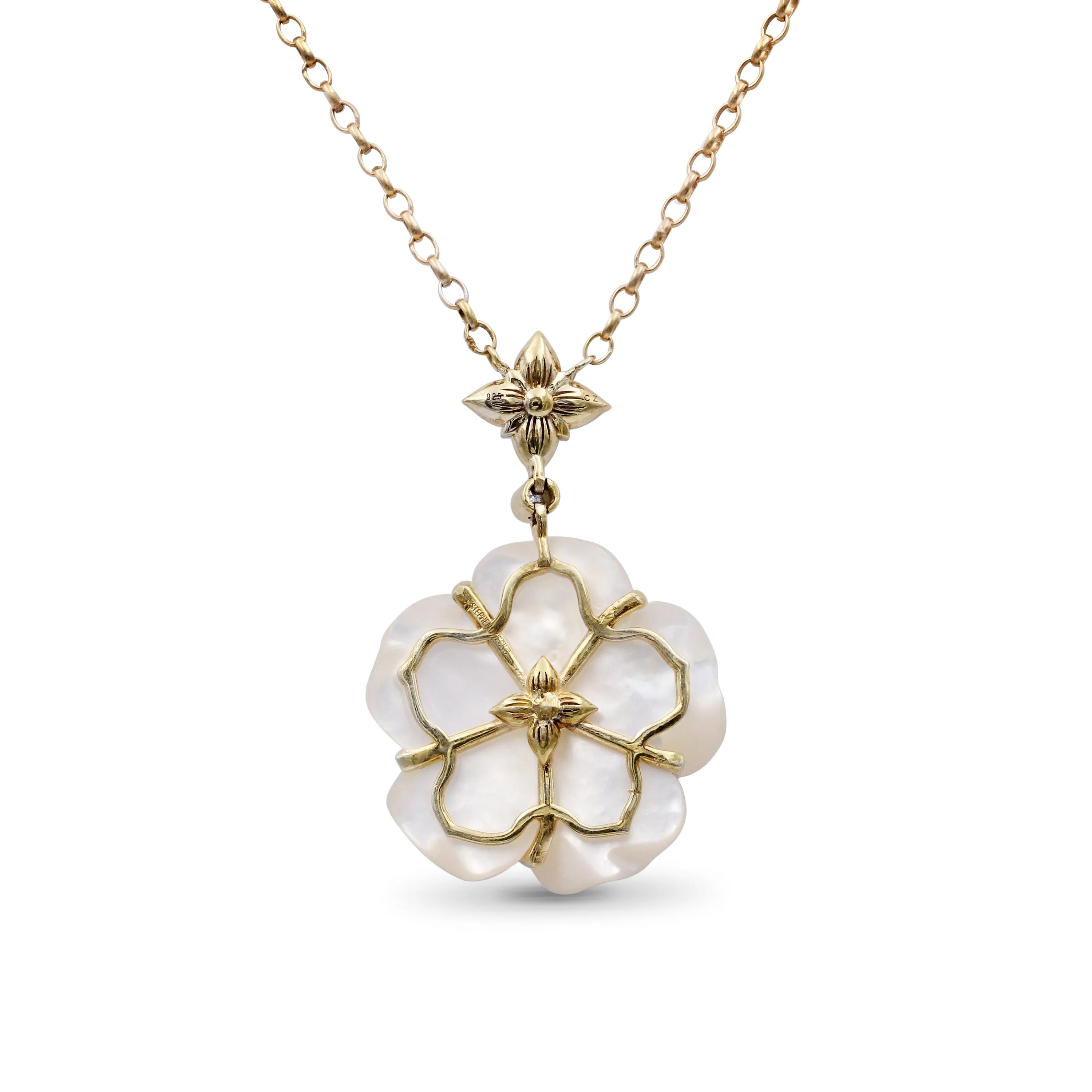 Colorbloom 22mm White Mother of Pearl and White Diamond 0.18ct Pendant in 18K Gold