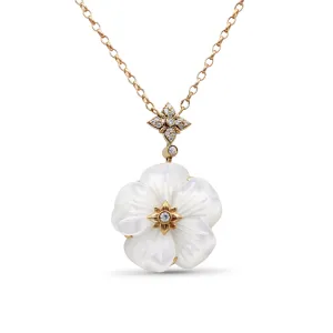 Colorbloom 22mm White Mother of Pearl and White Diamond 0.18ct Pendant in 18K Gold