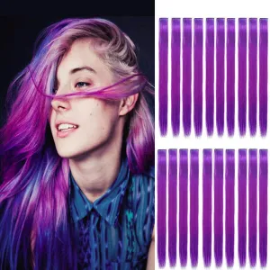Colored Clip in Hair Extensions 22'' Straight Hair Extensions Clip in Set of 20 Pieces Party Highlights Hairpieces Royal Purple