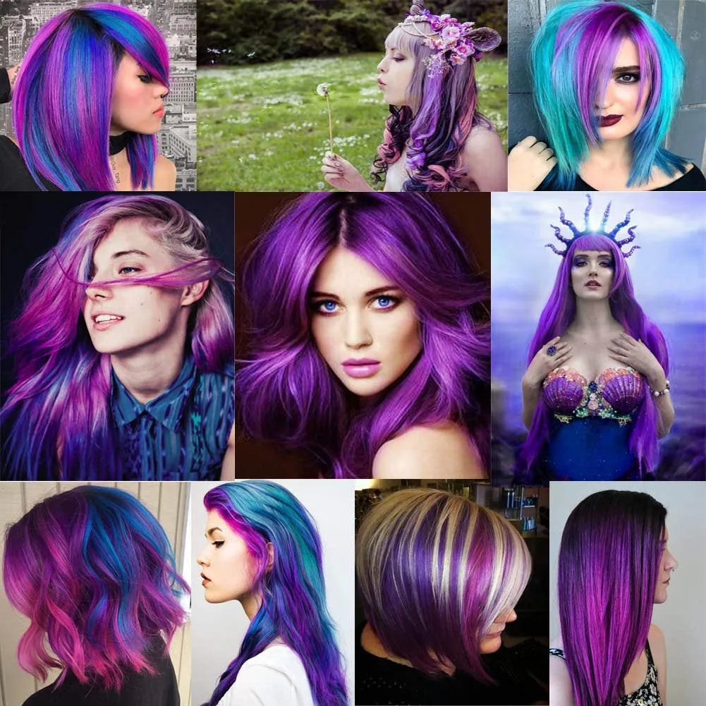 Colored Clip in Hair Extensions 22'' Straight Hair Extensions Clip in Set of 20 Pieces Party Highlights Hairpieces Royal Purple