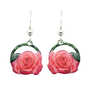 Coral Rose Earrings, sterling silver French hooks, Item# 2145