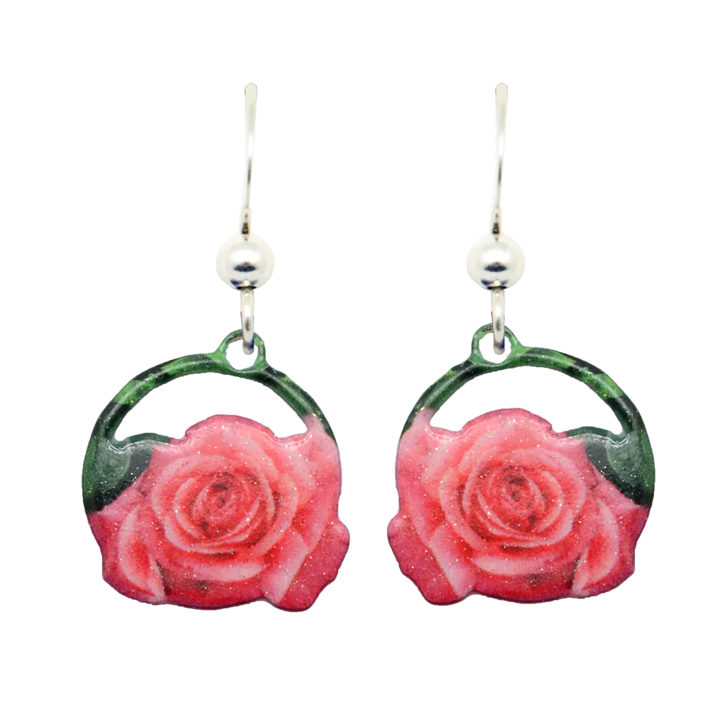 Coral Rose Earrings, sterling silver French hooks, Item# 2145