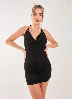 Cowl Neck Lace Mini Dress