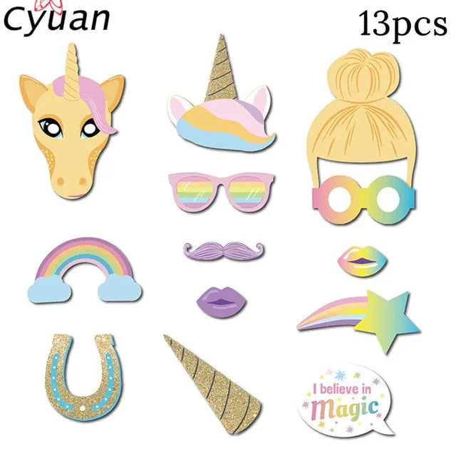 Cyuan Unicorn Party Disposable Tableware Set Kids Birthday Party Paper Cup Plate Hat 1st First Birthday Party Decor Supplies