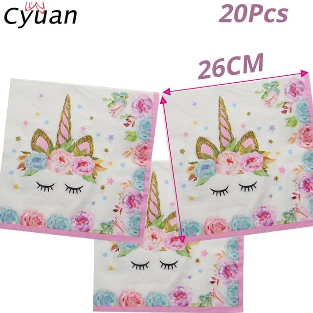 Cyuan Unicorn Party Disposable Tableware Set Kids Birthday Party Paper Cup Plate Hat 1st First Birthday Party Decor Supplies