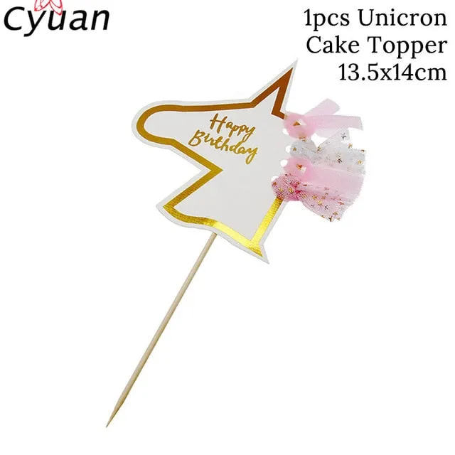 Cyuan Unicorn Party Disposable Tableware Set Kids Birthday Party Paper Cup Plate Hat 1st First Birthday Party Decor Supplies
