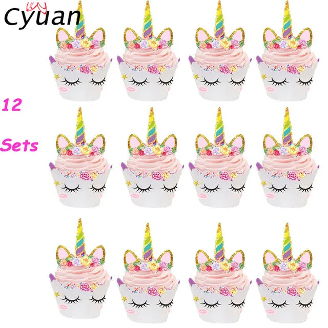 Cyuan Unicorn Party Disposable Tableware Set Kids Birthday Party Paper Cup Plate Hat 1st First Birthday Party Decor Supplies