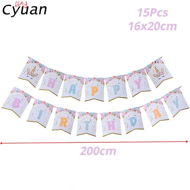 Cyuan Unicorn Party Disposable Tableware Set Kids Birthday Party Paper Cup Plate Hat 1st First Birthday Party Decor Supplies