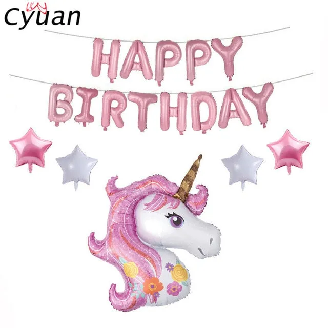 Cyuan Unicorn Party Disposable Tableware Set Kids Birthday Party Paper Cup Plate Hat 1st First Birthday Party Decor Supplies