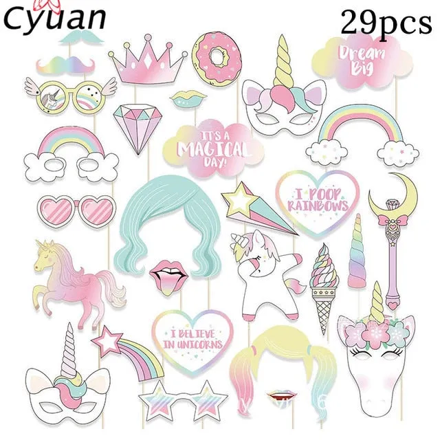Cyuan Unicorn Party Disposable Tableware Set Kids Birthday Party Paper Cup Plate Hat 1st First Birthday Party Decor Supplies