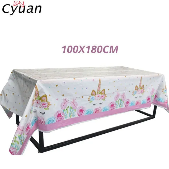Cyuan Unicorn Party Disposable Tableware Set Kids Birthday Party Paper Cup Plate Hat 1st First Birthday Party Decor Supplies