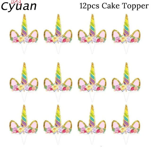 Cyuan Unicorn Party Disposable Tableware Set Kids Birthday Party Paper Cup Plate Hat 1st First Birthday Party Decor Supplies