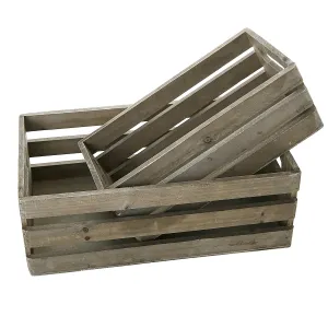 Distressed Wood Nesting Boxes, Storage Crates w/ Handles, Set of 2, Gray