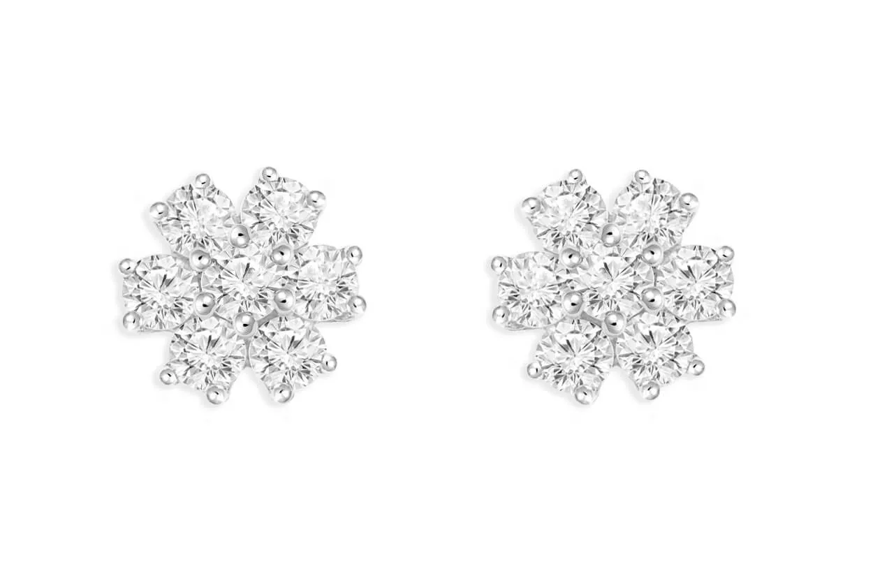 Earrings 18kt Gold & Diamonds 0.81cts Flowers Cluster
