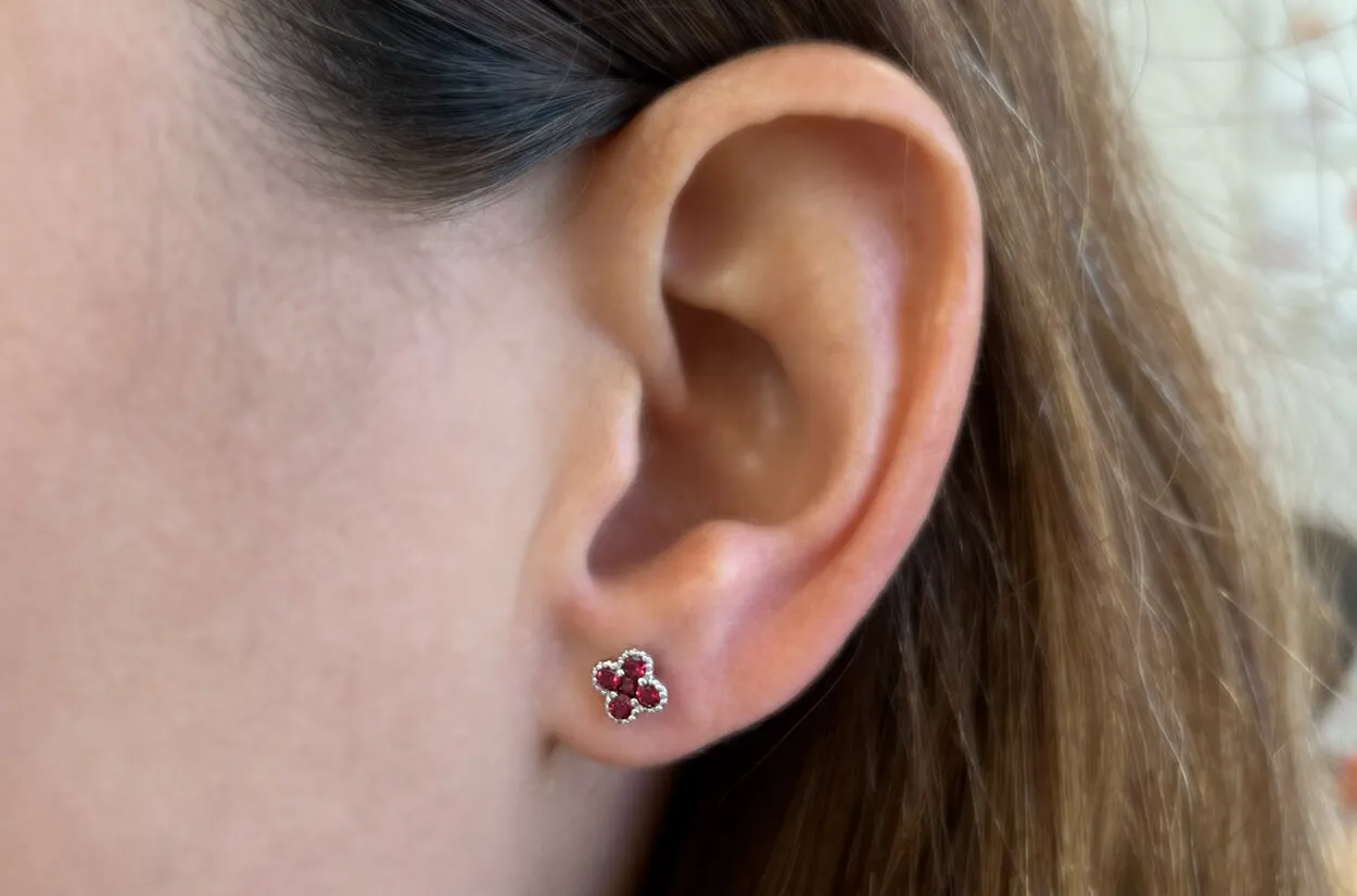 Earrings 18kt Gold Petite Flowers & Round Gemstones Studs