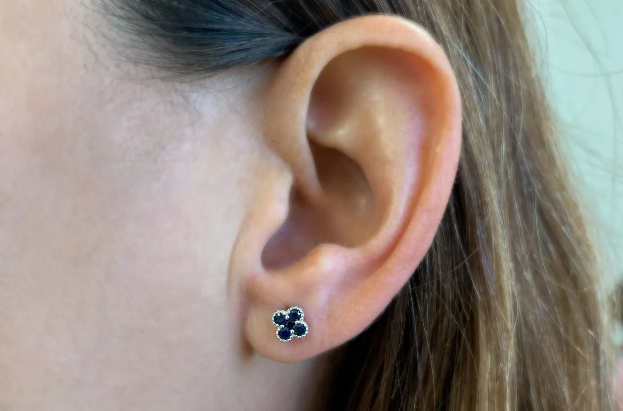 Earrings 18kt Gold Petite Flowers & Round Gemstones Studs