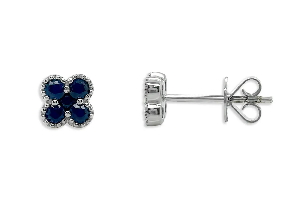 Earrings 18kt Gold Petite Flowers & Round Gemstones Studs