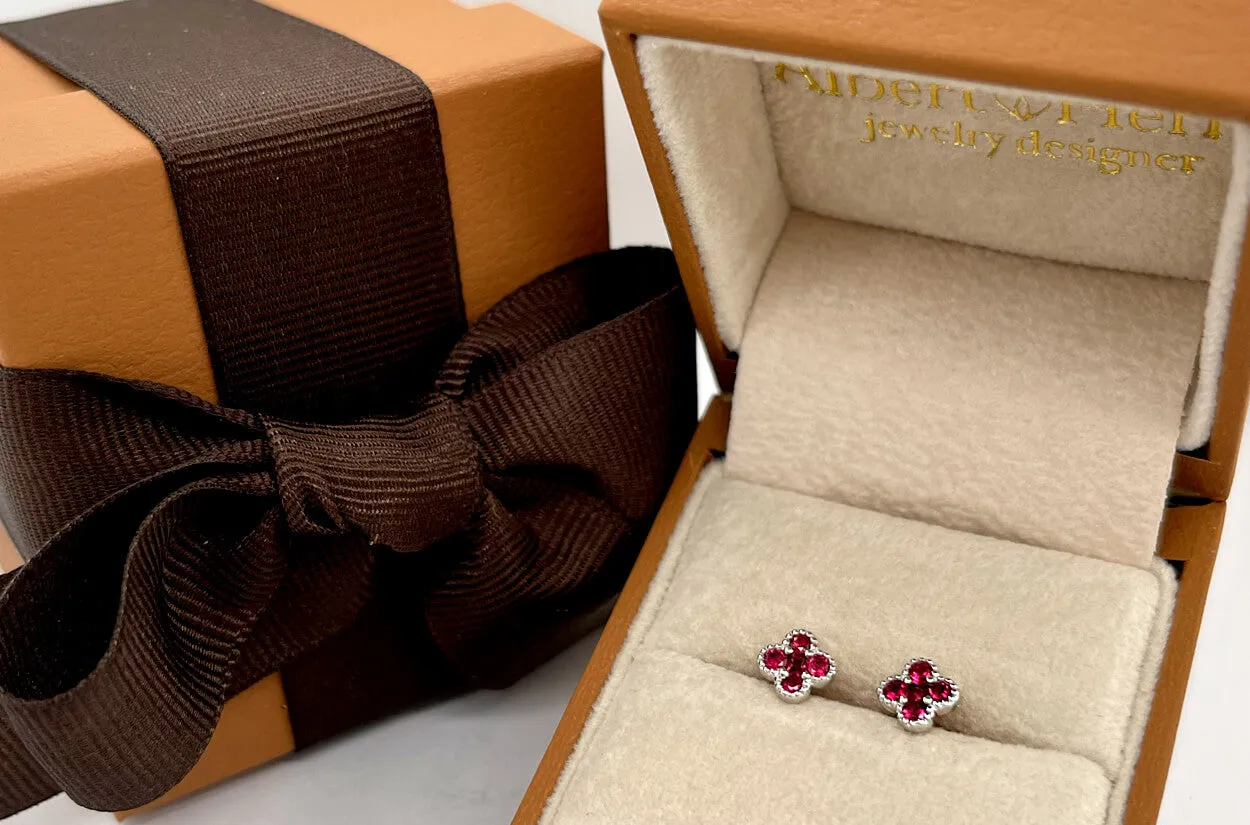 Earrings 18kt Gold Petite Flowers & Round Gemstones Studs