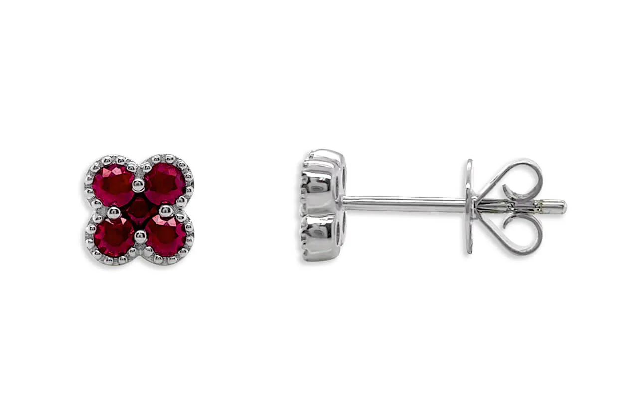 Earrings 18kt Gold Petite Flowers & Round Gemstones Studs
