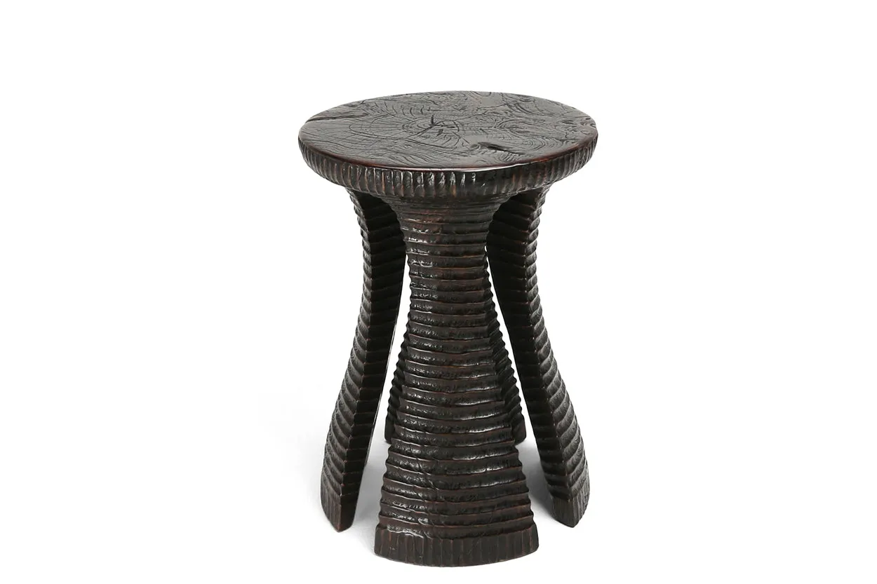 Ebony Carved Teak Stool (new)