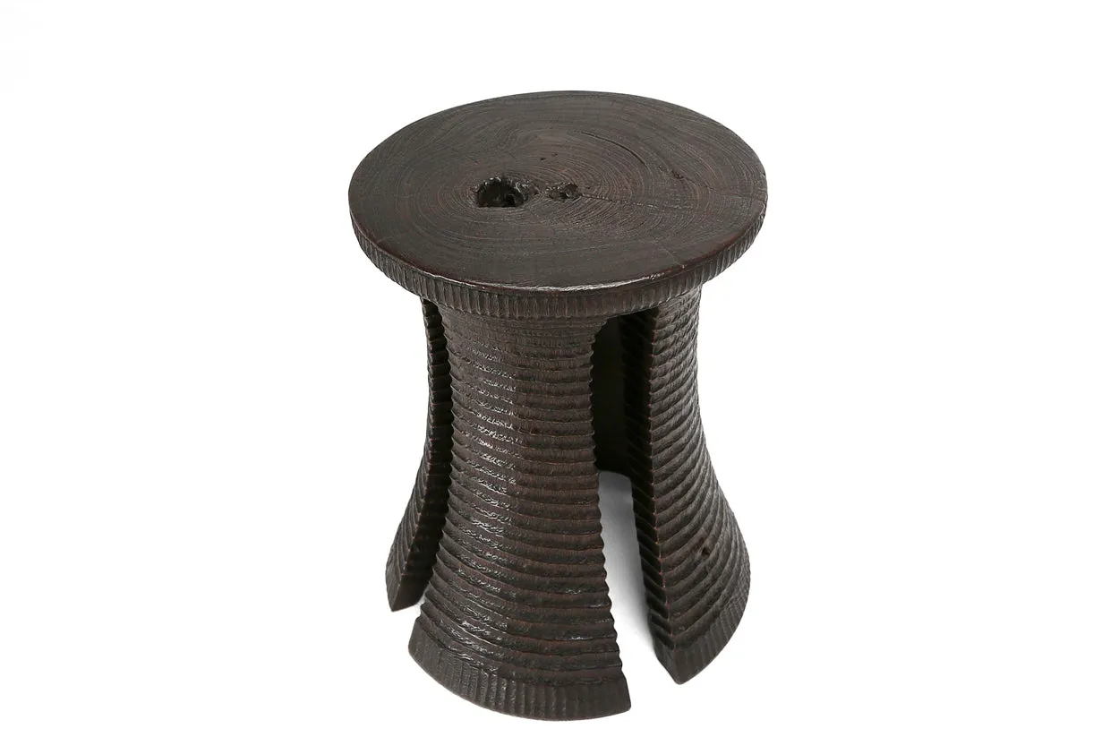 Ebony Carved Teak Stool (new)