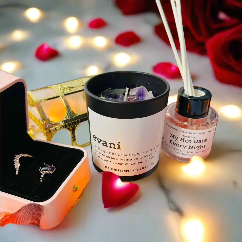 English Freesia Natural Crystal Personalize Candle Luxury Gift Set