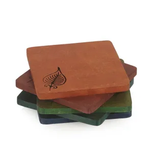 Engraved Leaf Wooden Coasters Set of 5