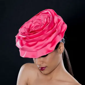 F6038- Salmon pink satin  fabric fascinator