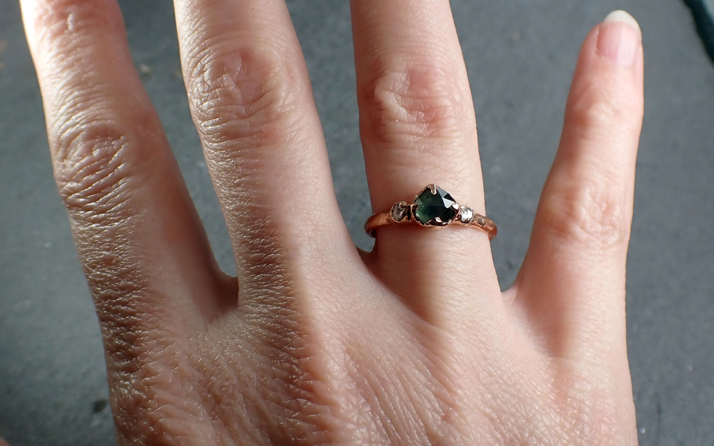 fancy cut montana blue green sapphire rose gold multi stone ring gold gemstone engagement ring 3183 Alternative Engagement