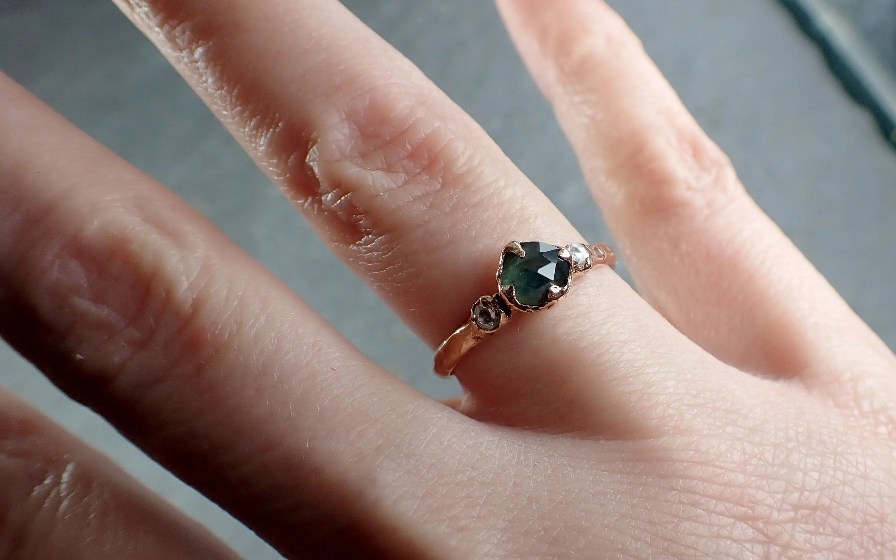 fancy cut montana blue green sapphire rose gold multi stone ring gold gemstone engagement ring 3183 Alternative Engagement
