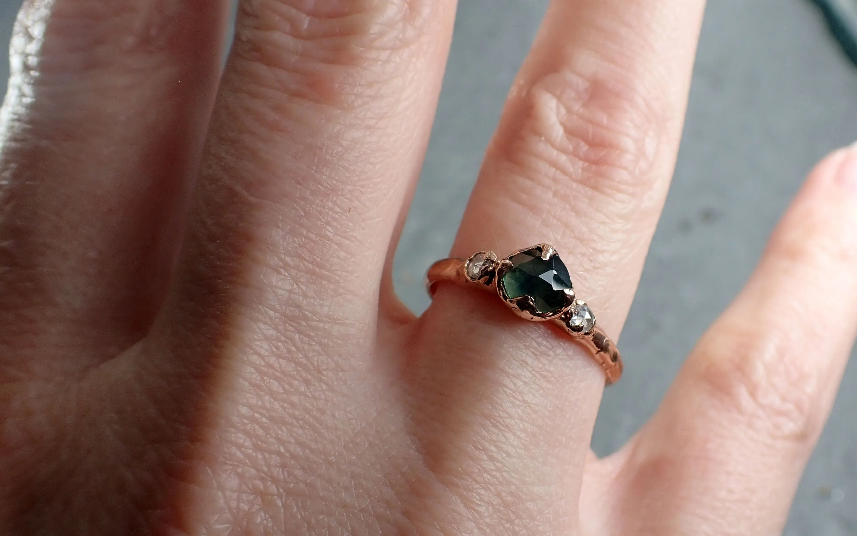 fancy cut montana blue green sapphire rose gold multi stone ring gold gemstone engagement ring 3183 Alternative Engagement