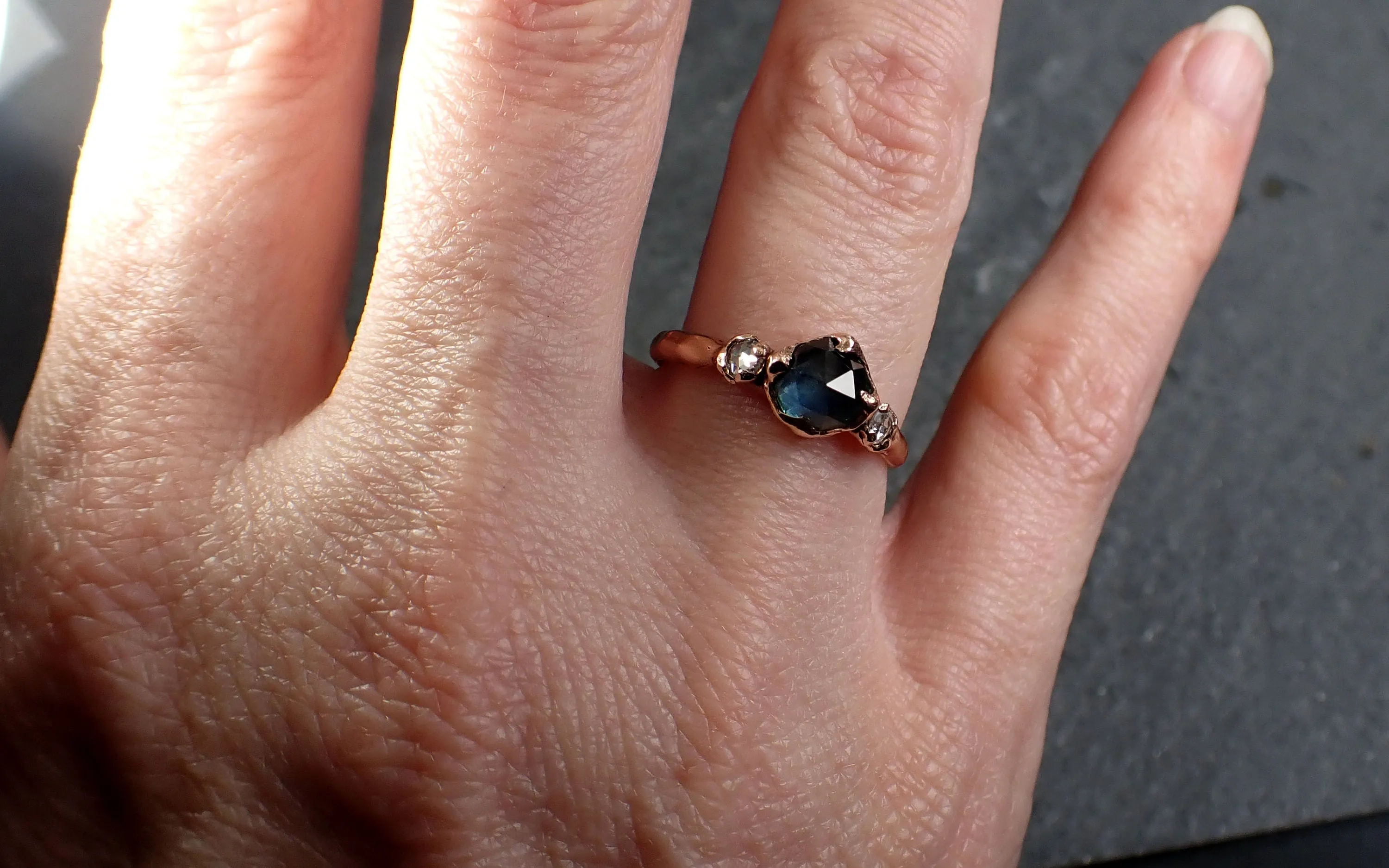 fancy cut montana blue sapphire rose gold multi stone ring gold gemstone engagement ring 3192 Alternative Engagement