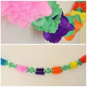 Fancy Flower Multicolor Rainbow Paper Garland 12 Ft long 3D