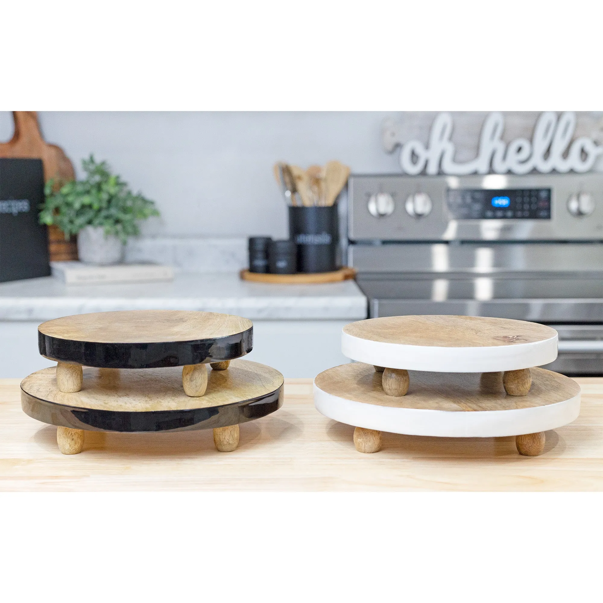 Farmhouse Round Wooden Risers (Black Trim, Case of 10)