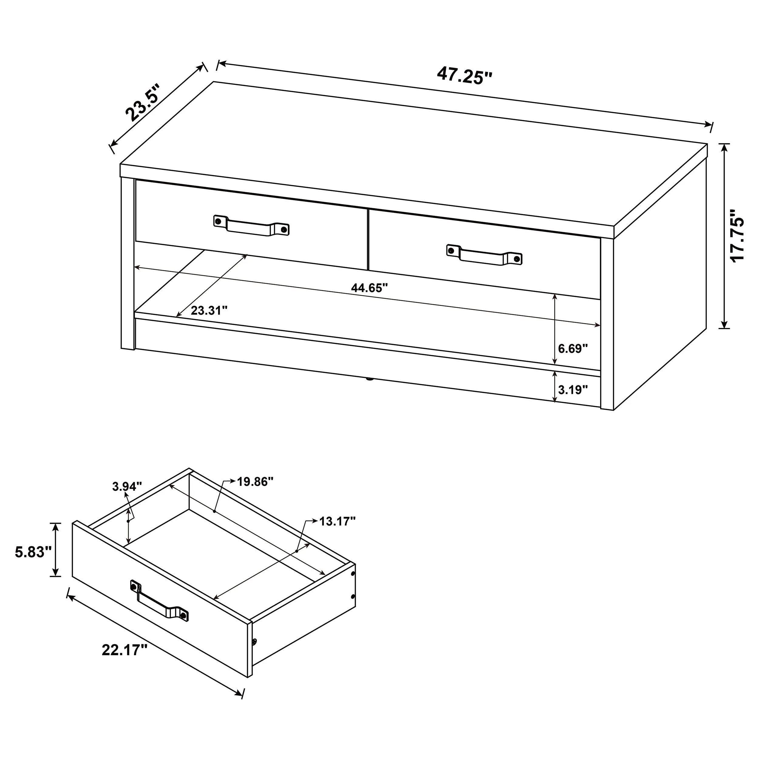 Felix 2-drawer Engineered Wood Coffee Table Grey Driftwood