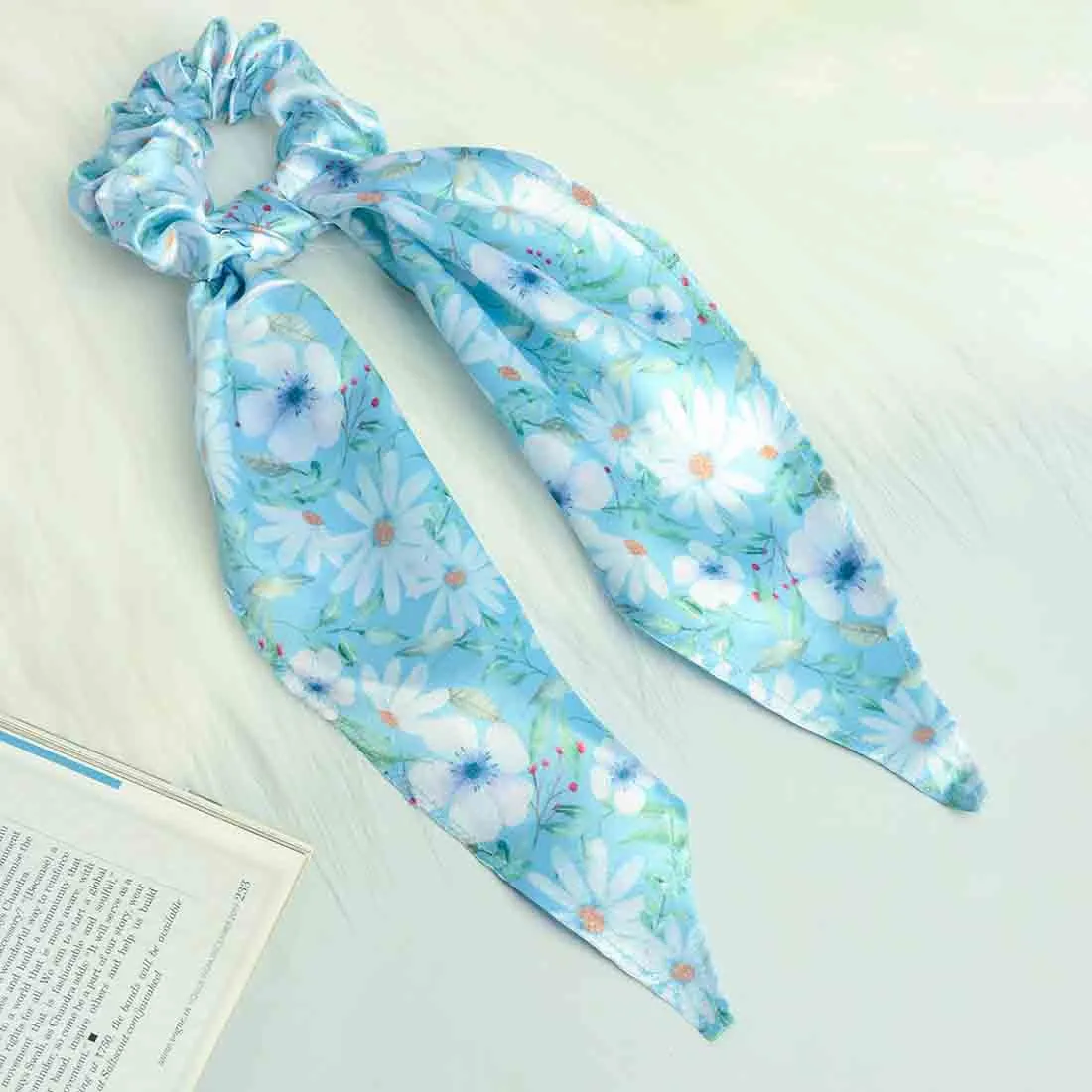 Ferosh Blue Bright Flowers Scarf Scrunchie