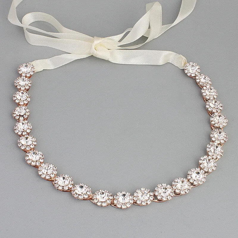 Flowers Crystal Satin Bridal Sash Wedding Belt for Brides