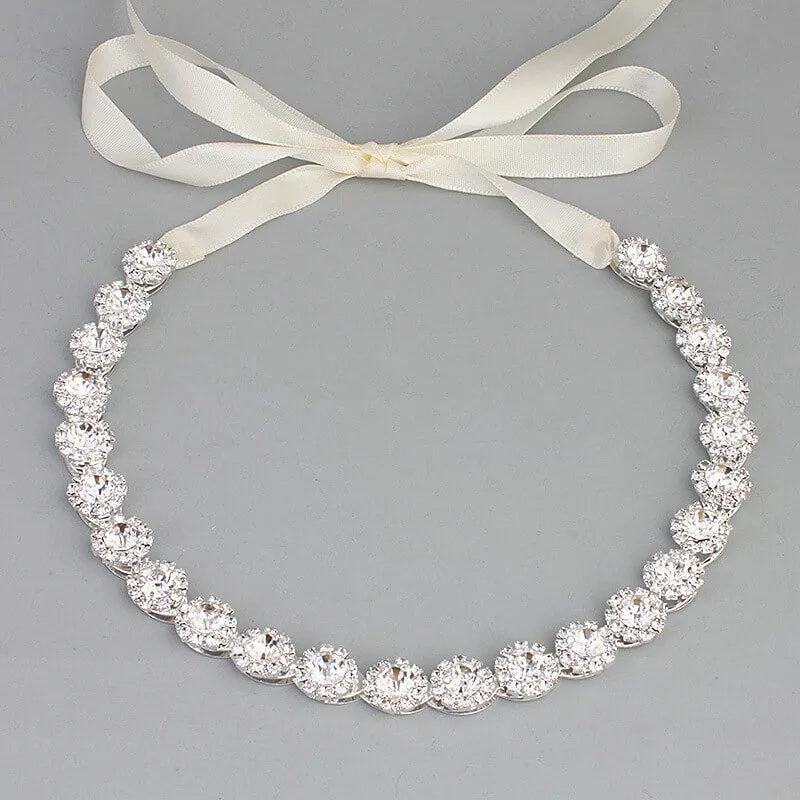 Flowers Crystal Satin Bridal Sash Wedding Belt for Brides