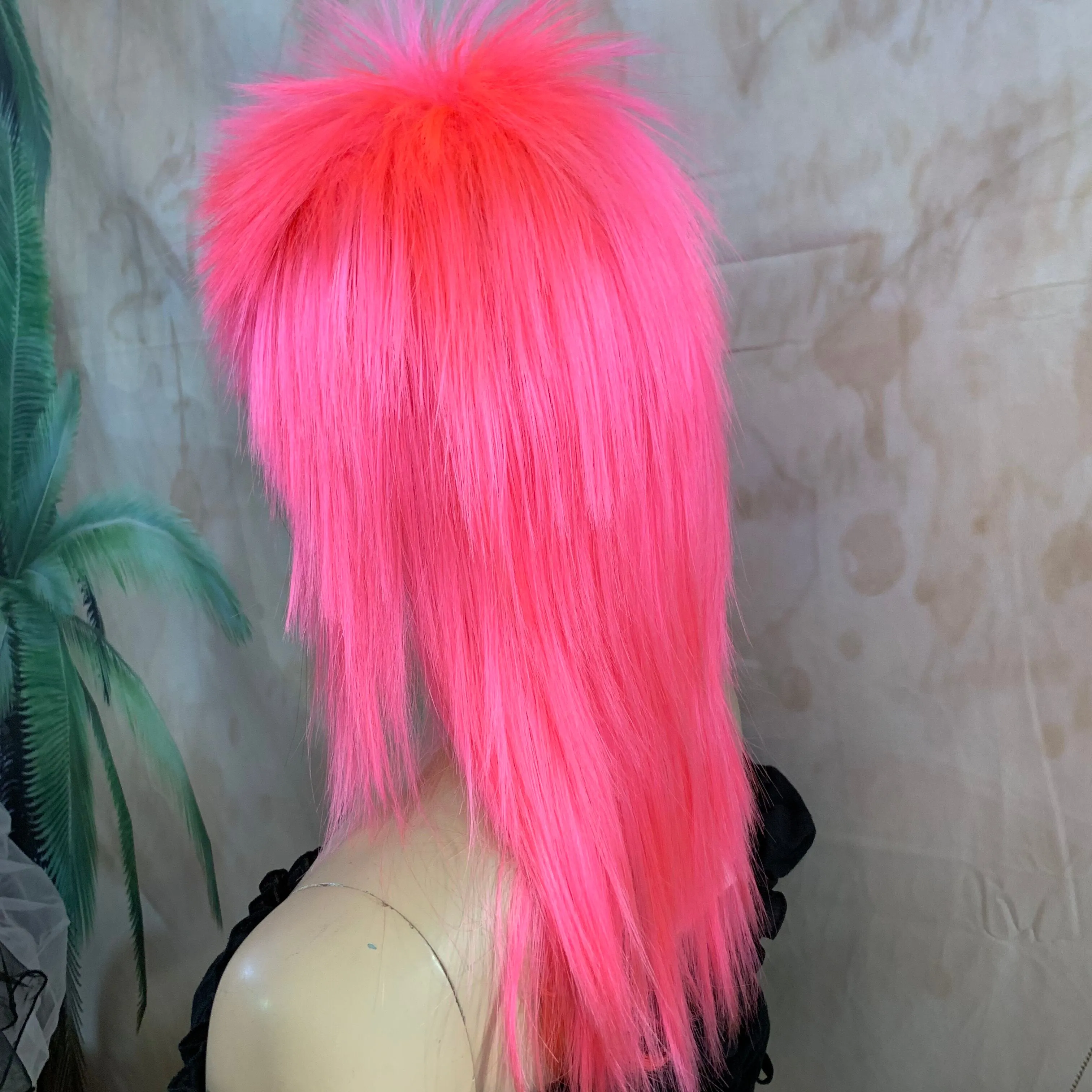 Fluro Pink 80's Deluxe Mullet Wig